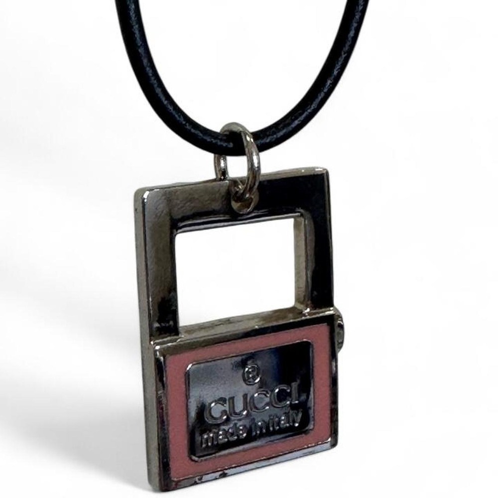 Gucci pink & chrome padlock pendant necklace